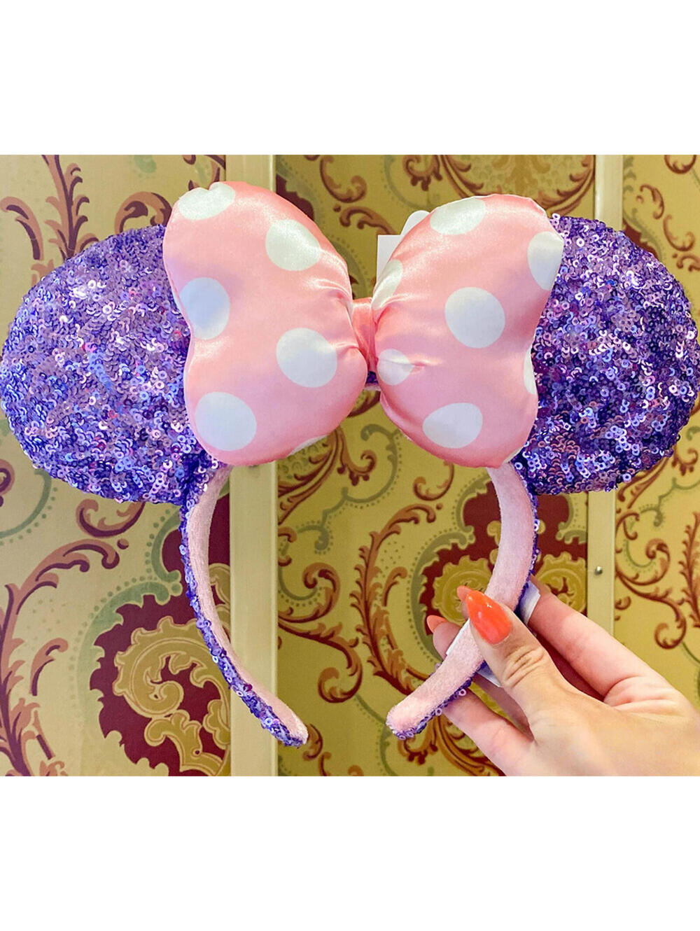 Purple Sequin Pink Polka Dot Bow Minnie Mickey Mouse Ears